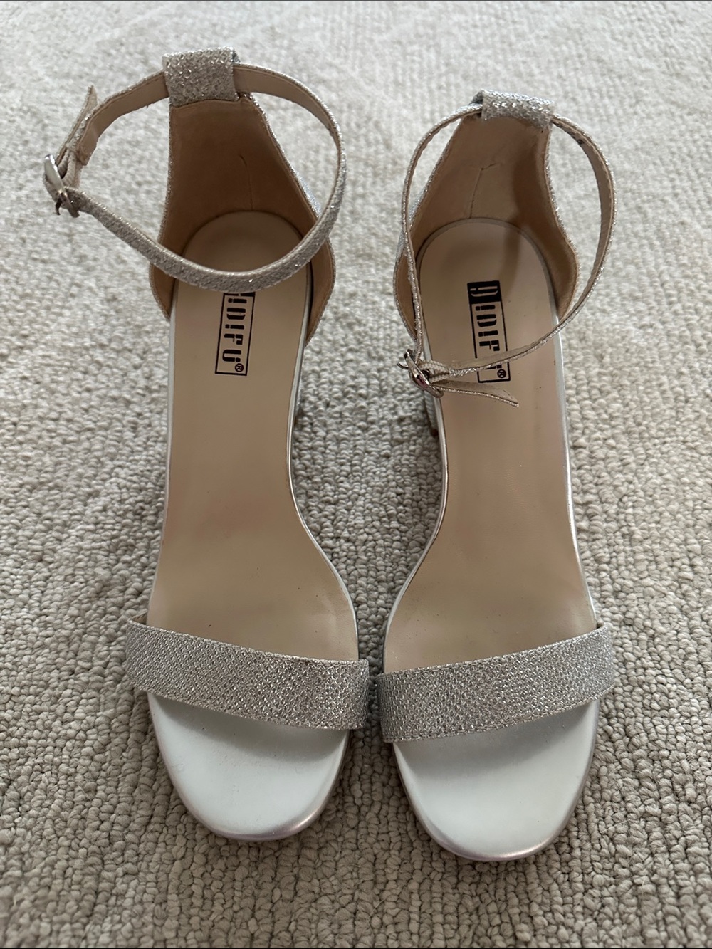 Silver Glitter Ankle-Strap Heels